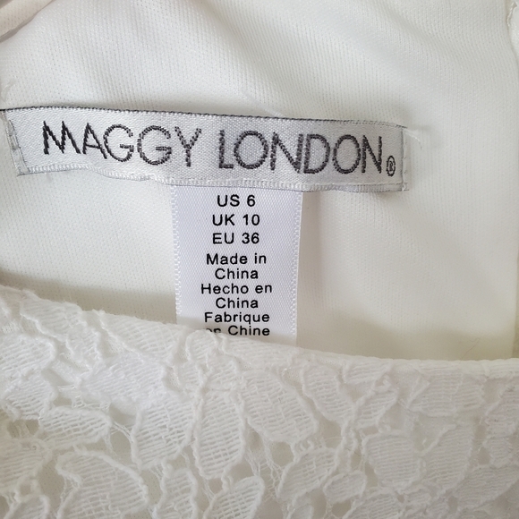 Maggy London Size 6 White lace Sheath Dress Sleeveless Minimalist Neutral Bridal - Picture 3 of 9